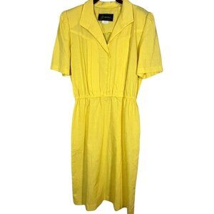 Retro Shirt Dress 16 Yellow Midi Classic Chic Preppy Old Money Vintage 80s Artsy